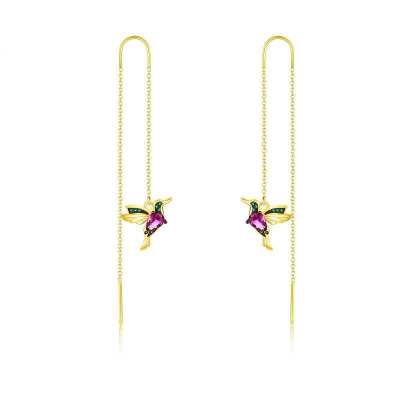 Boucles d'oreilles pendantes colibri en argent sterling et zircon cubique plaqué or jaune-1