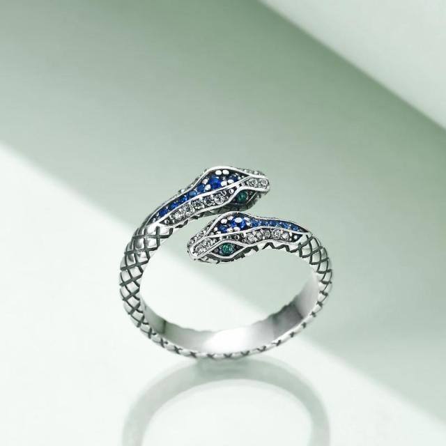 Sterling Silver Cubic Zirconia Snake Open Ring-2