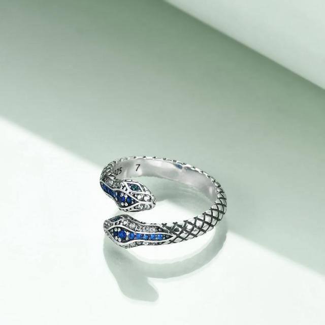 Sterling Silver Cubic Zirconia Snake Open Ring-3