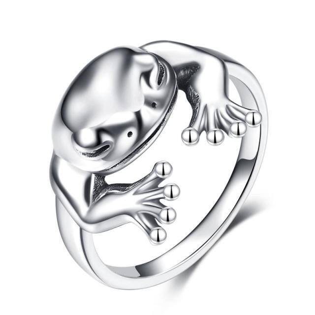 Sterling Sliver Frog Indie Anéis Joias para Mulheres-0