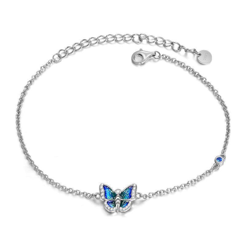 Sterling Silver Zircon Butterfly Pendant Bracelet-1