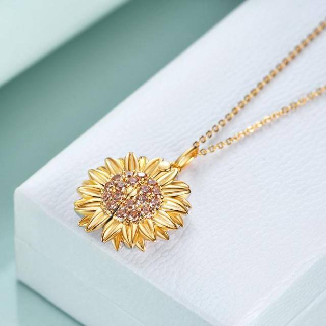 Sterling Silver Two-tone Sunflower Pendant Locket Necklace Engraved You Are My Sunshine-4