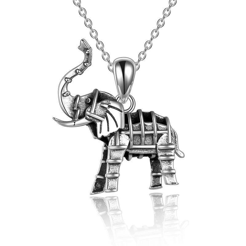 Sterling Silber Elefant Anhänger Halskette-1