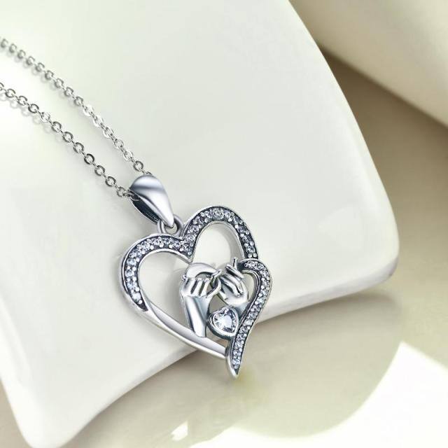 Sterling Silver Heart & Pinky Promise Pendant Necklace-2