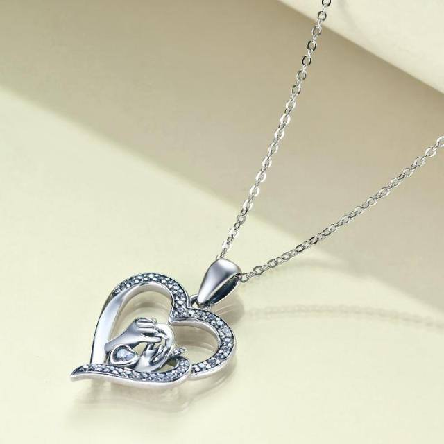 Sterling Silver Heart & Pinky Promise Pendant Necklace-3