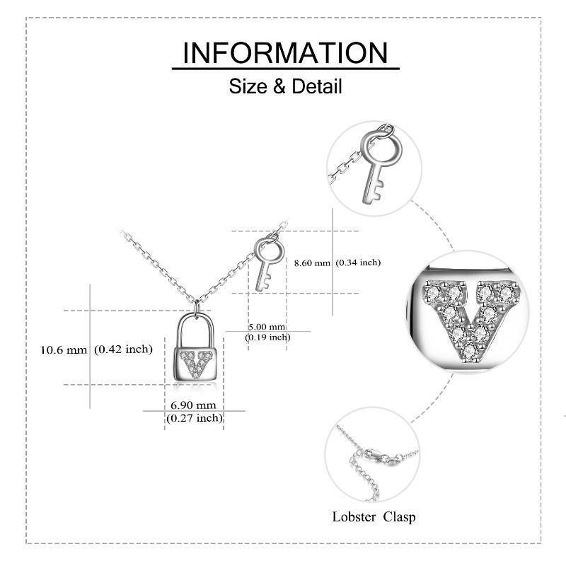 Collar Colgante Llave y Cerradura de Plata de Ley y Circonita Cúbica-6