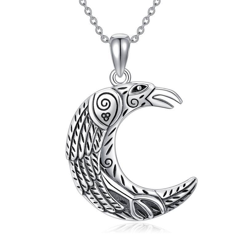 Collier en argent sterling avec pendentif corbeau et lune-1