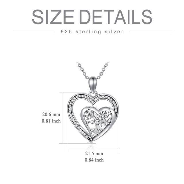 Sterling Silver Zirconia Tree Of Life & Double Heart Pendant Necklace-4