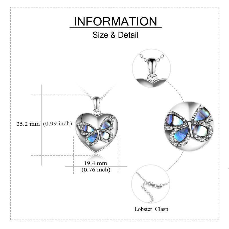 Collier en argent sterling Abalone Shellfish & Cubic Zirconia Butterfly & Heart Urn avec m-6