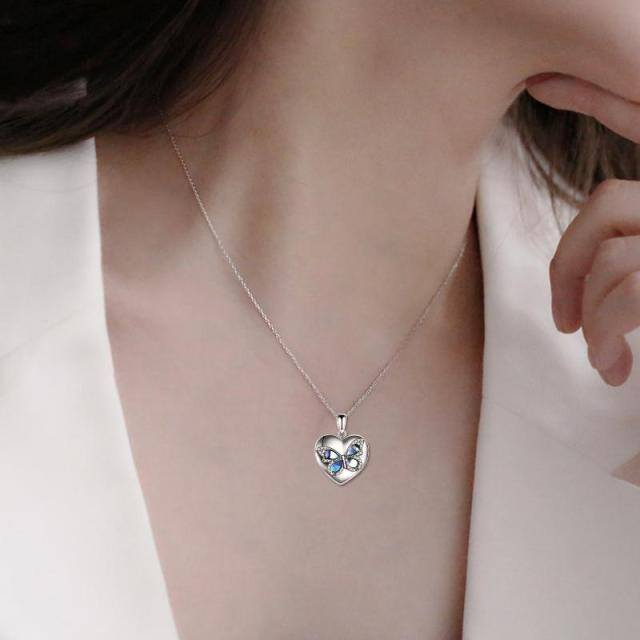 Collar de plata de ley con forma de mariposa y urna de corazón de abalón y circonita cúbic-1