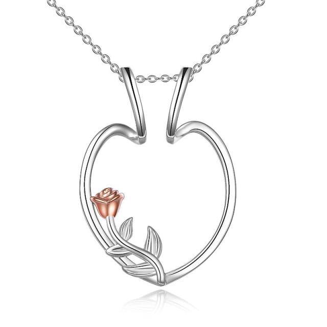 Collier en argent sterling avec pendentif rose bicolore-0