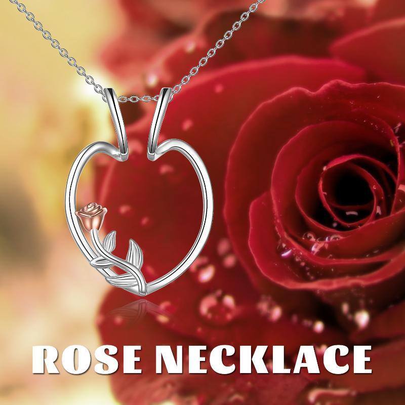 Sterling Silver Two-tone Rose Pendant Necklace-6