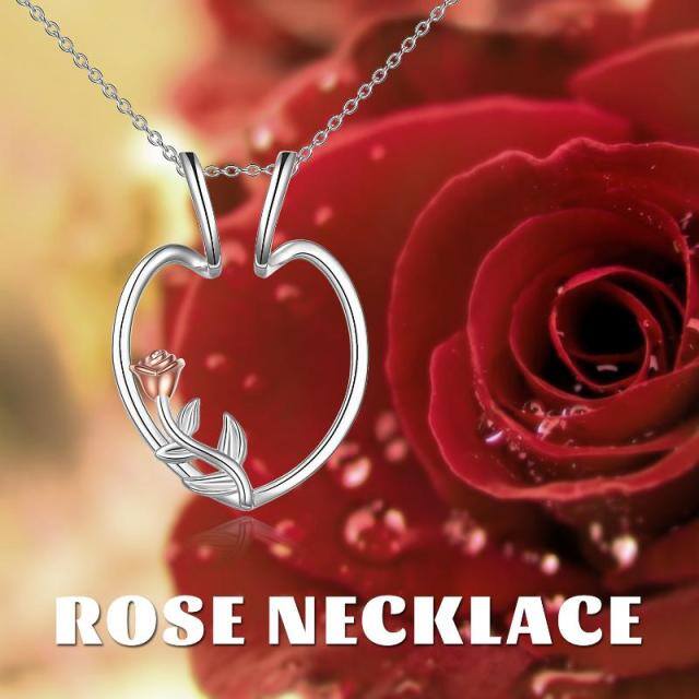 Sterling Silver Two-tone Rose Pendant Necklace-5