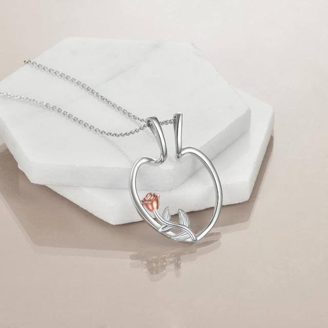 Collier en argent sterling avec pendentif rose bicolore-2