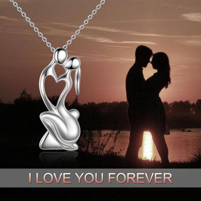 Collier à pendentif couple en argent sterling-5