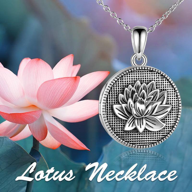 Sterling Silver Lotus & Personalized Photo Personalized Photo Locket Necklace-4