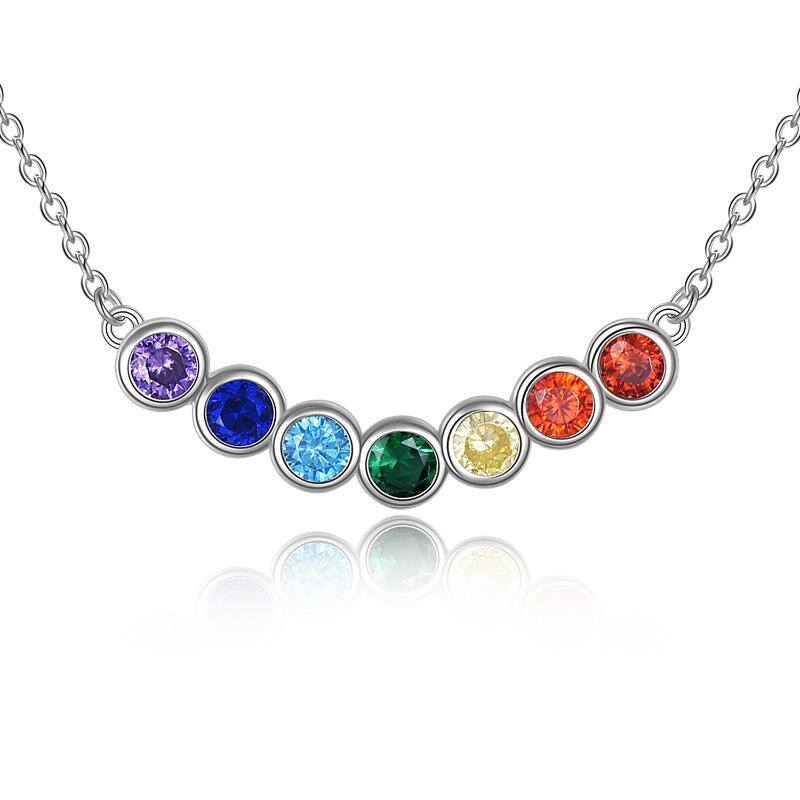 Sterling Silver Cubic Zirconia Chakras & Yoga Pendant Necklace-1