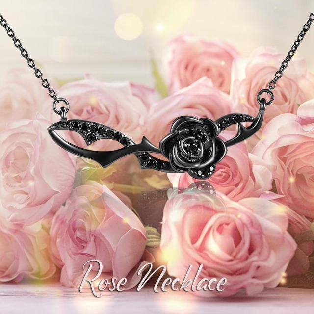 Sterling Silver with Black Rhodium Rose Pendant Necklace-5