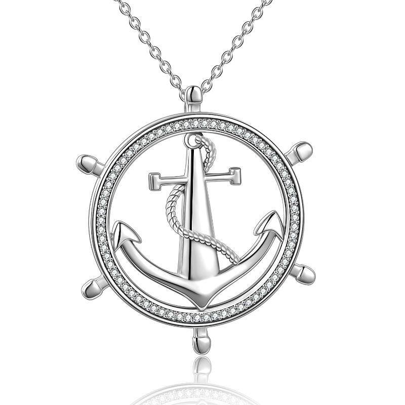 Sterling Silver Anchor Pendant Necklace-1
