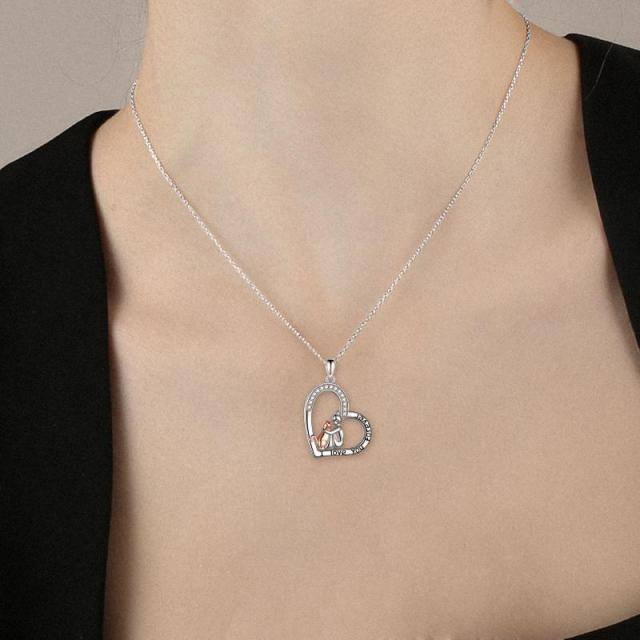 Colar de prata esterlina com zircónio cúbico e pendente de coração de rapariga e gato com palavra gravada-1