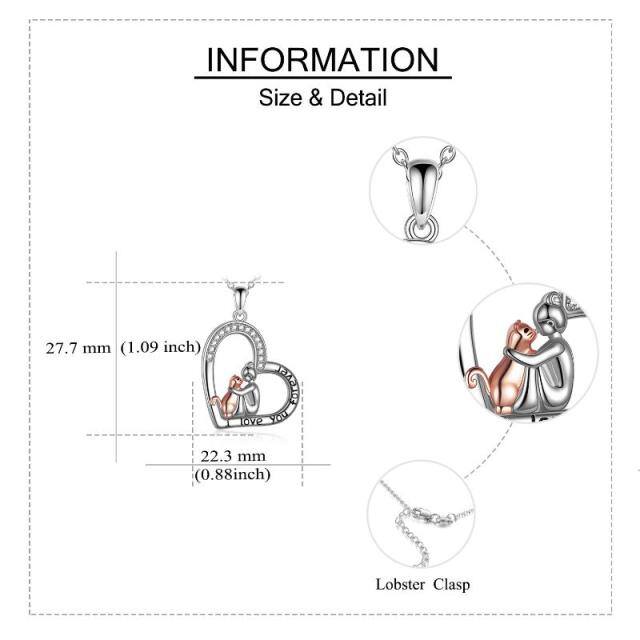 Colar de prata esterlina com zircónio cúbico e pendente de coração de rapariga e gato com palavra gravada-4