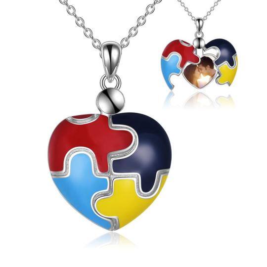 Collana in argento sterling con cuore arcobaleno e foto personalizzata