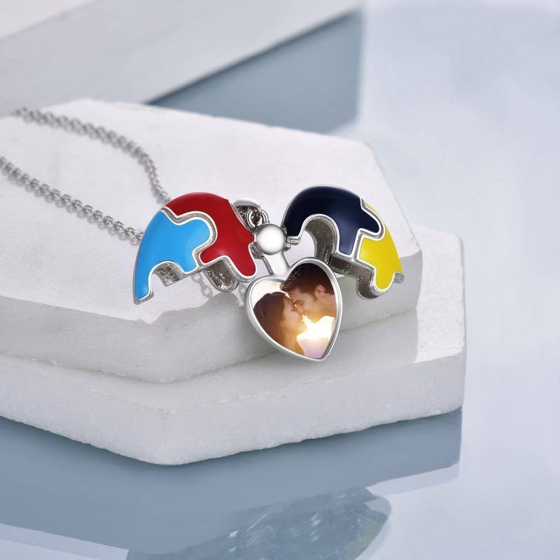 Sterling Silver Rainbow Heart Personalized Photo Locket Necklace-3