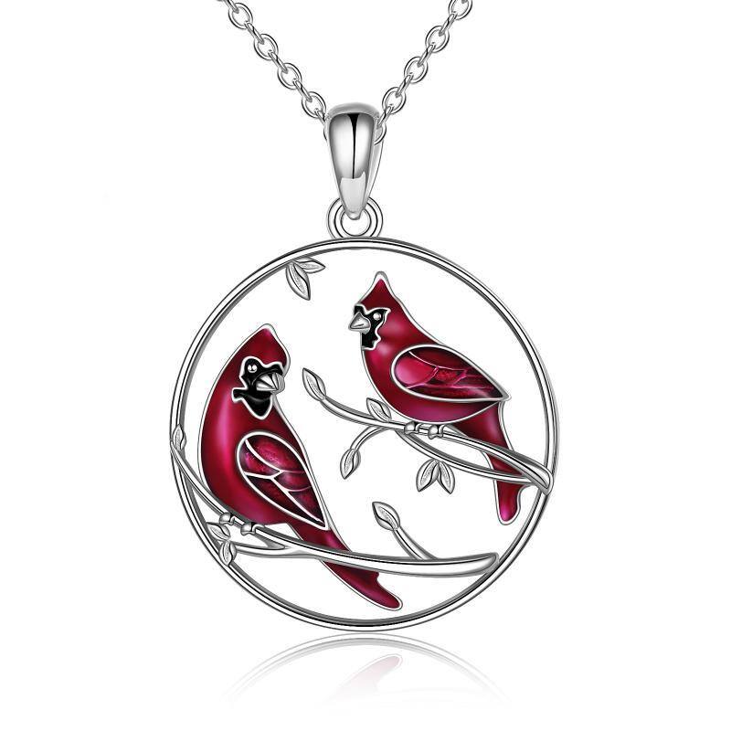 Sterling Silver Couple Cardinal Pendant Necklace-1