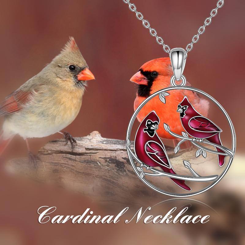 Sterling Silver Couple Cardinal Pendant Necklace-6