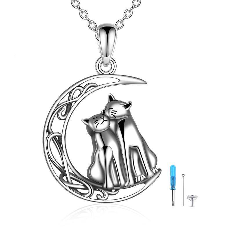 Sterling Silber Katze & Keltischer Knoten & Mond Urne Halskette-1