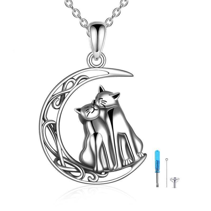 Collier en argent sterling en forme de chat, nœud celtique et urne en forme de lune-1