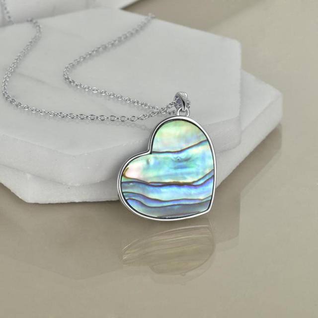 Sterling Silver Abalone Shellfish Heart Pendant Necklace with Engraved Word-4