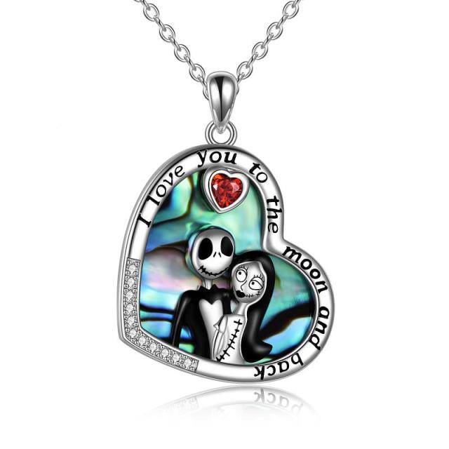 Sterling Silver Abalone Shellfish Heart Pendant Necklace with Engraved Word-0