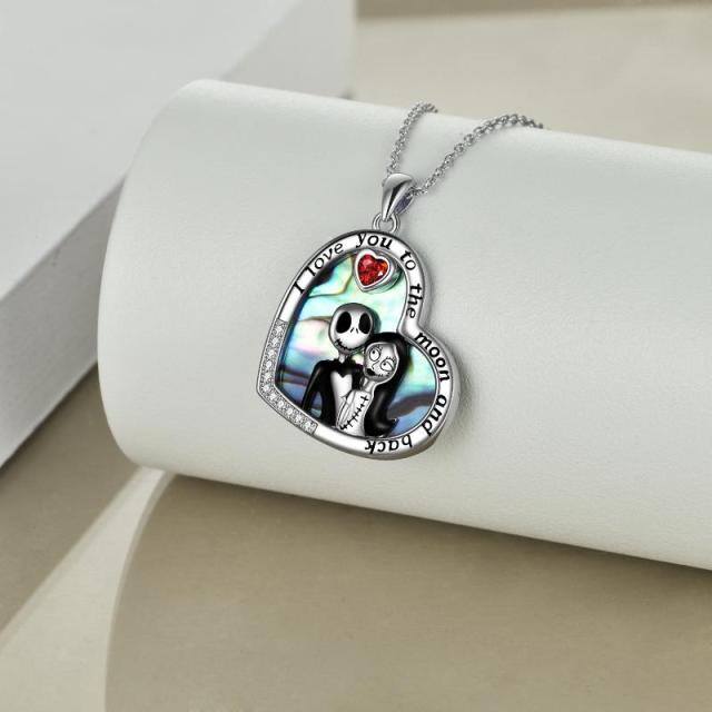 Sterling Silver Abalone Shellfish Heart Pendant Necklace with Engraved Word-3