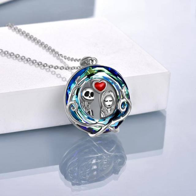 Sterling Silver Circular Shaped Skull Crystal Pendant Necklace-4