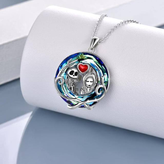 Sterling Silver Circular Shaped Skull Crystal Pendant Necklace-2