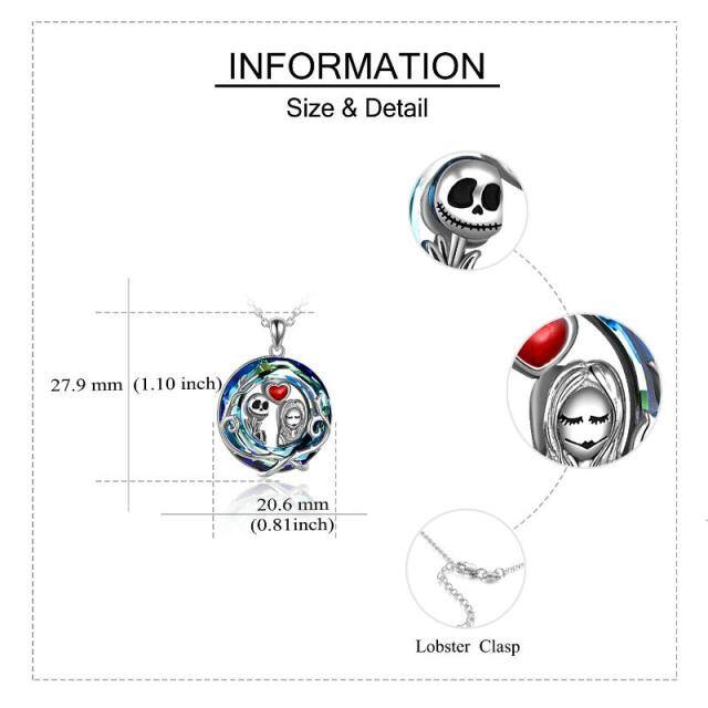 Sterling Silver Circular Shaped Skull Crystal Pendant Necklace-5