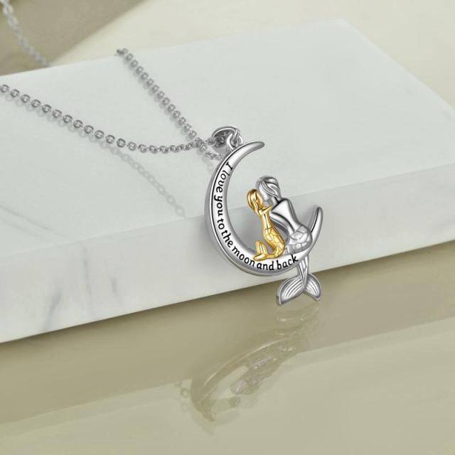 Sterling Silver Two-tone Mermaid & Moon Pendant Necklace with Engraved Word-3