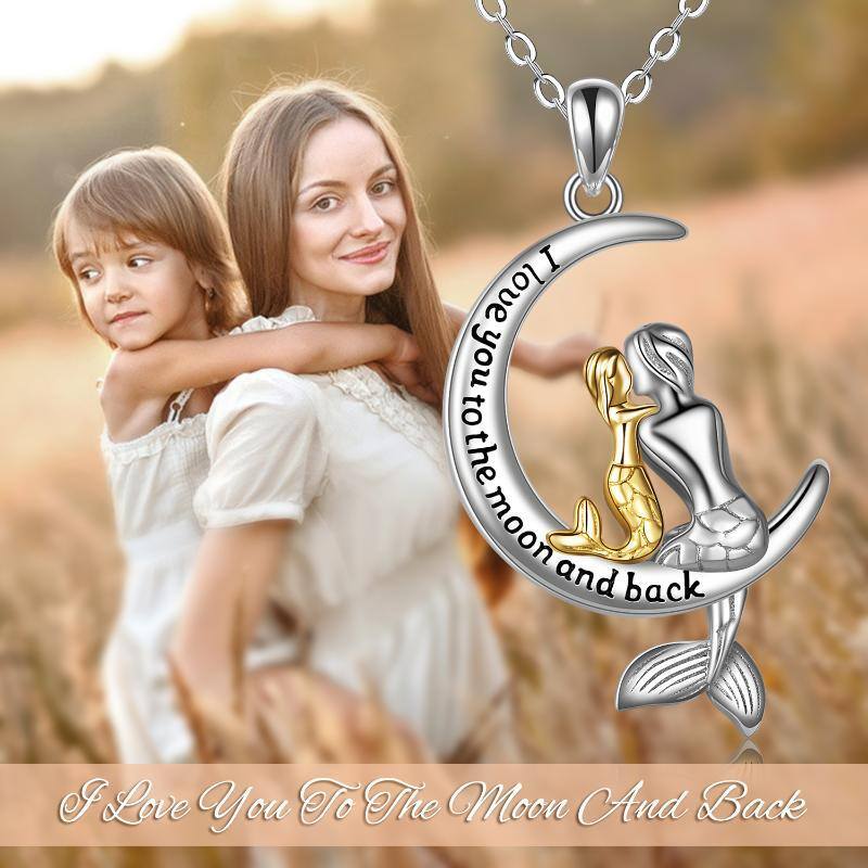 Sterling Silber zweifarbig Meerjungfrau & Mond Anhänger Halskette mit eingraviertem Wort-6