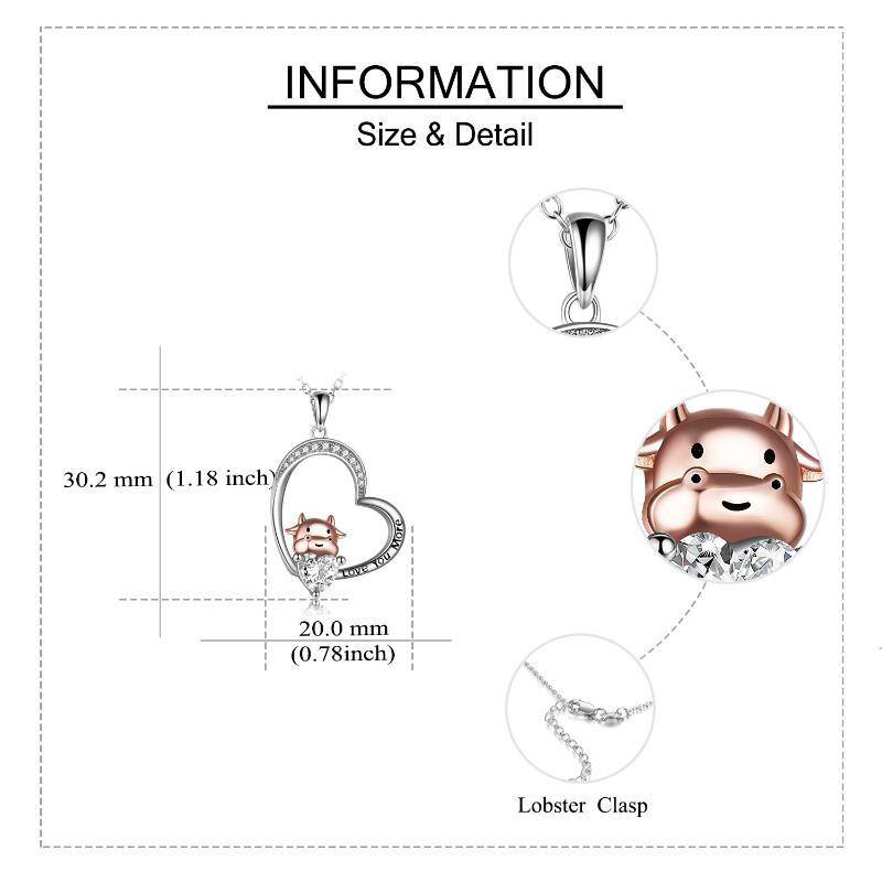 Sterling Silber zweifarbig Cubic Zirkonia Hippo Herz Anhänger Halskette-5