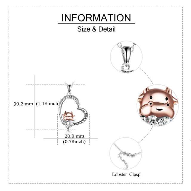 Collier en argent sterling avec pendentif en forme de coeur d'hippopotame en zircon cubique bicolore-4