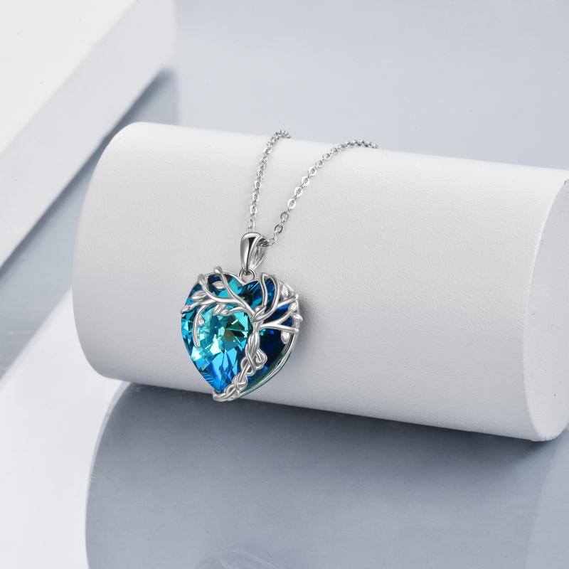 Tree of Life Necklace Sterling Silver Blue Crystal Heart Pendant Jewelry  for Women Gifts – Fashion for Everyone
