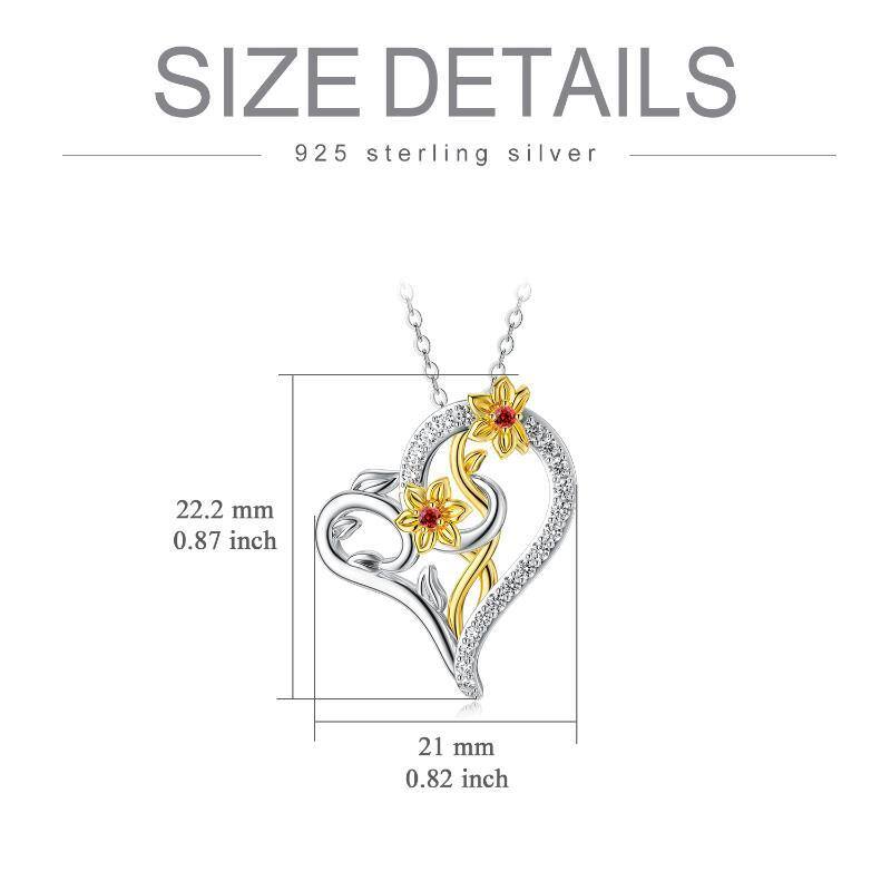 Sterling Silver Two-tone Cubic Zirconia Daffodil & Heart Pendant Necklace-6