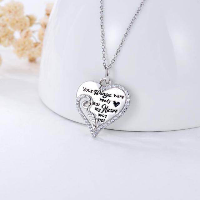 Sterling Silver Circular Shaped Angel Wing & Heart Pendant Necklace with Engraved Word-3