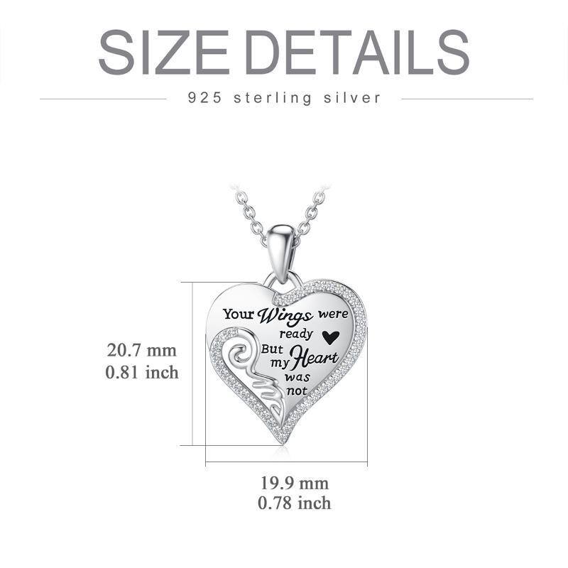 Sterling Silver Circular Shaped Angel Wing & Heart Pendant Necklace with Engraved Word-6