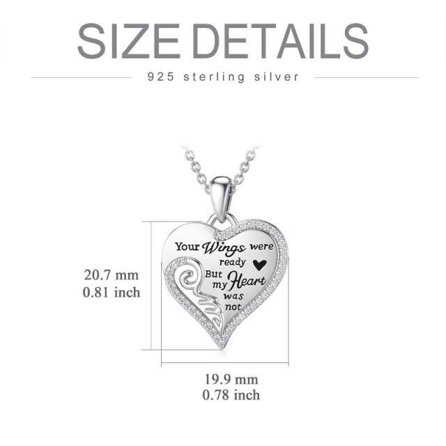 Sterling Silver Circular Shaped Angel Wing & Heart Pendant Necklace with Engraved Word-5