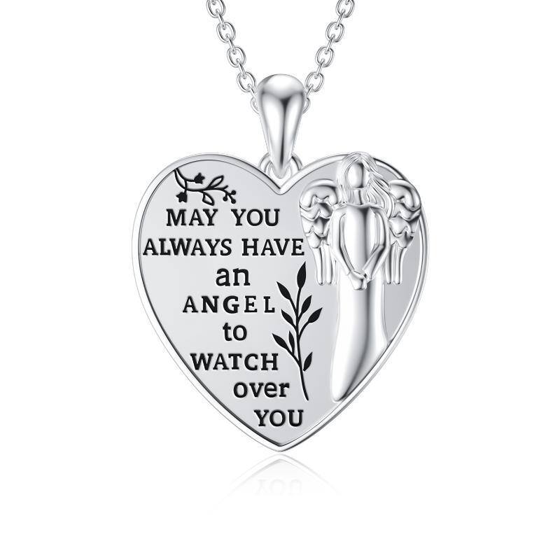 Sterling Silver Angel Wings Pendant Necklace with Engraved Word-1