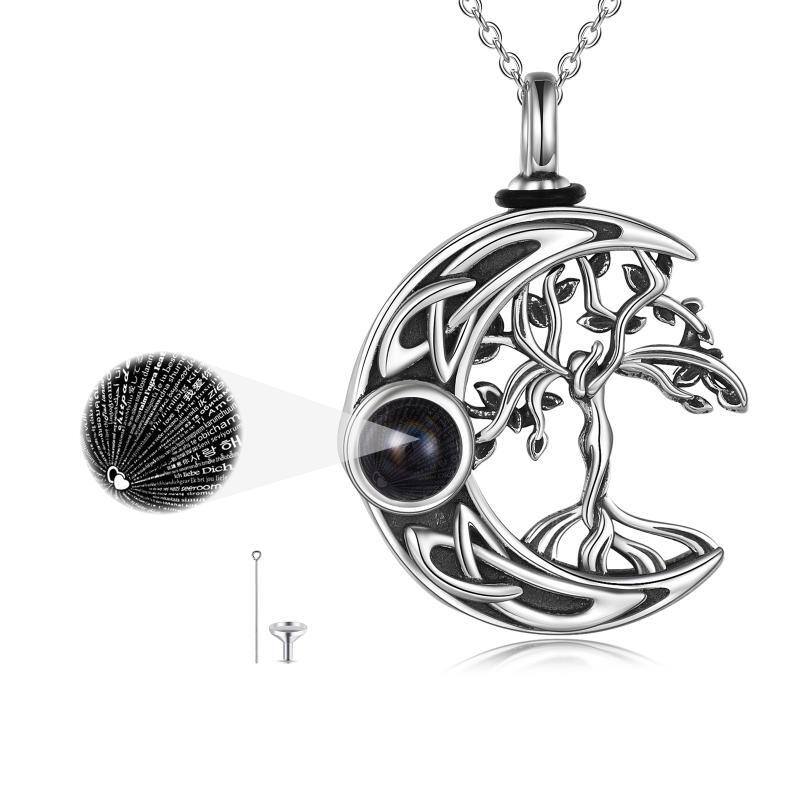 Sterling Silver Projection Stone Tree Of Life & Moon Urn Necklace for Ashes-1