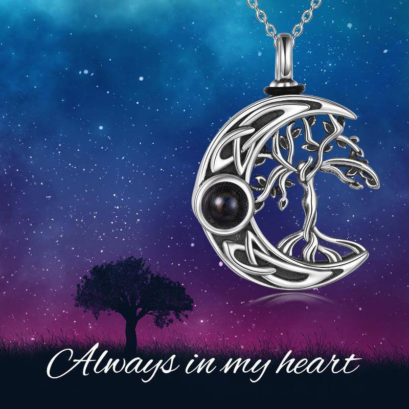 Sterling Silver Projection Stone Tree Of Life & Moon Urn Necklace for Ashes-6