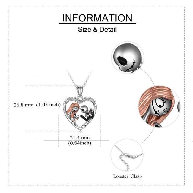 Sterling Silber Cubic Zirkonia Paar & Herz Anhänger Halskette mit eingraviertem Wort-5